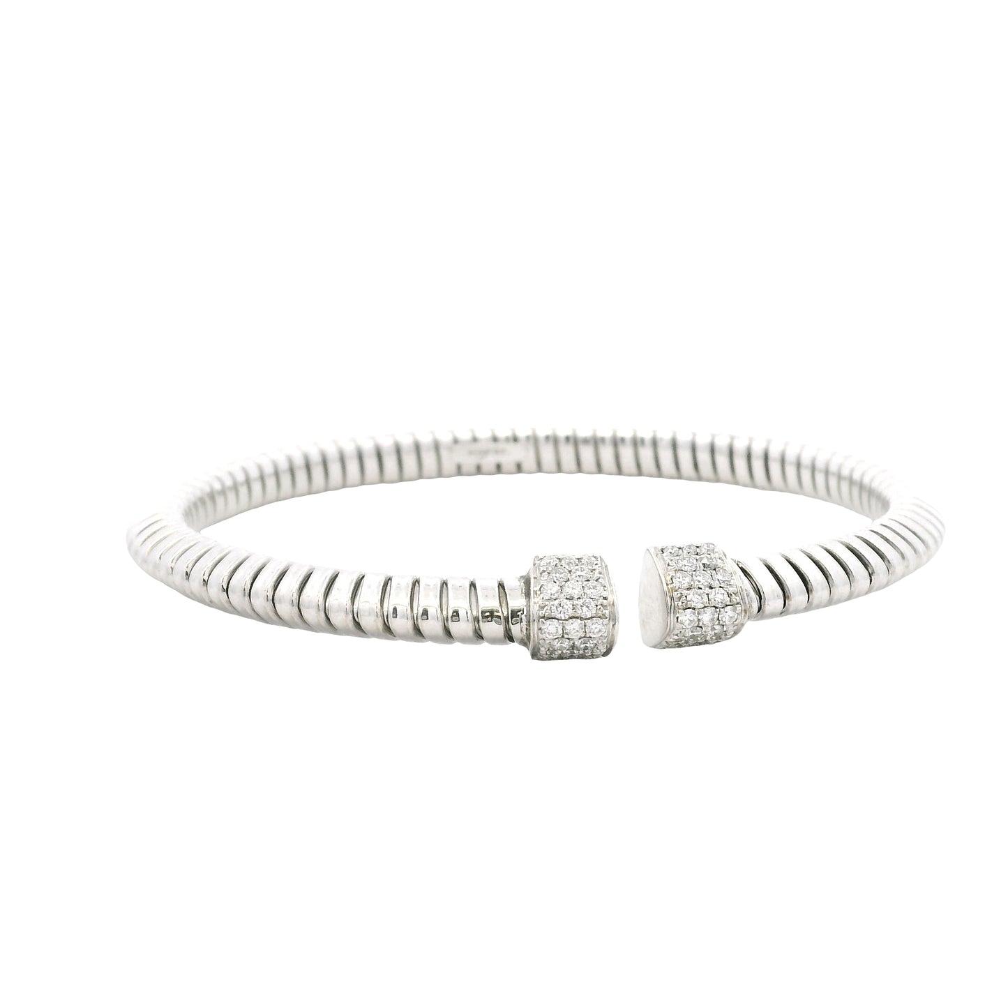 18k White Gold 0.48ctw Round Brilliant Diamond Ribbed Pavé Bangle Bracelet — photo 8 of 10