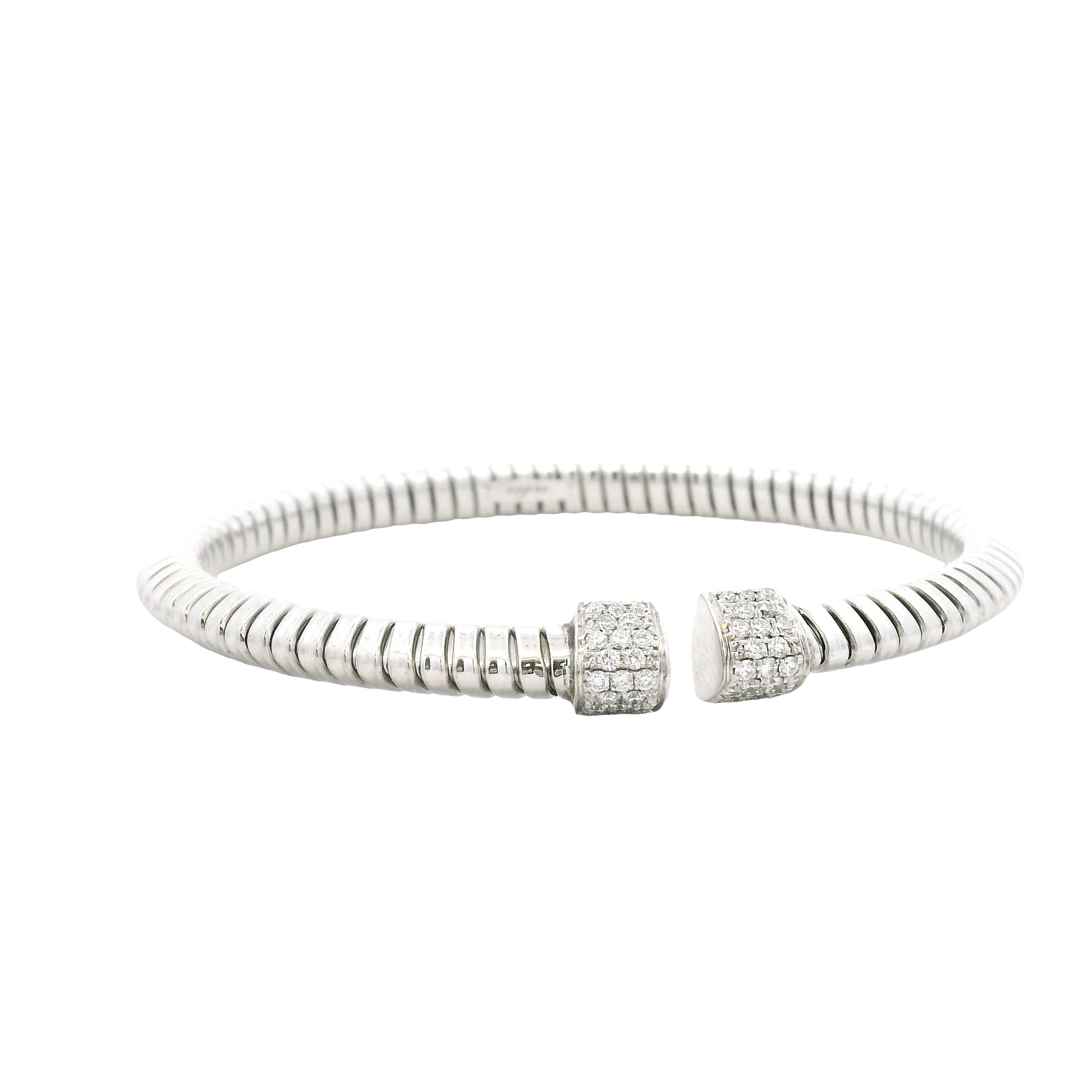 18k White Gold 0.48ctw Round Brilliant Diamond Ribbed Pavé Bangle Bracelet — photo 8 of 10