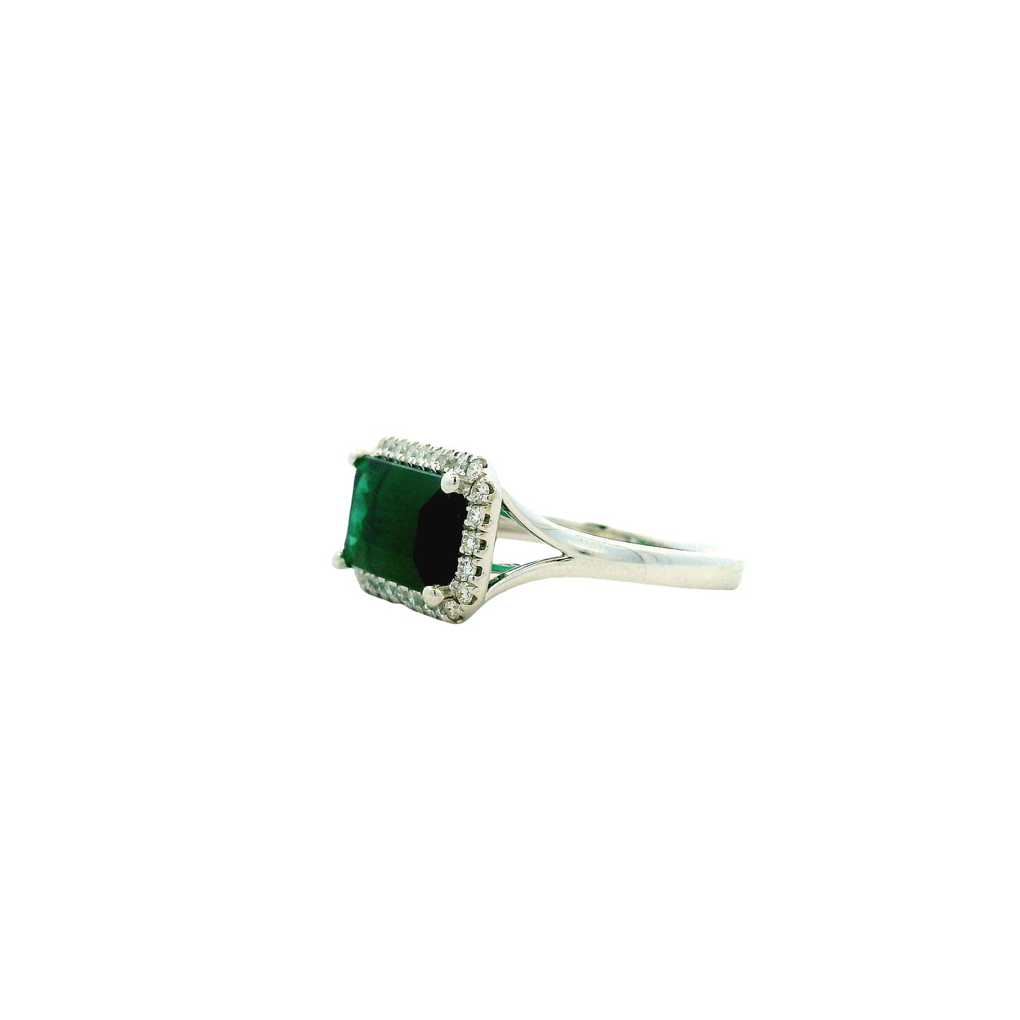 14k White Gold 3.54ct Emerald Cut Blue Tourmaline and 0.27ctw Diamond Halo Ring — photo 8 of 11