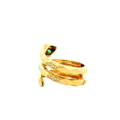 14k Yellow Gold 0.15ct Round Brilliant Diamond and 0.07ct Emerald Cut Diamond Snake Wrap Ring — photo 8 of 14