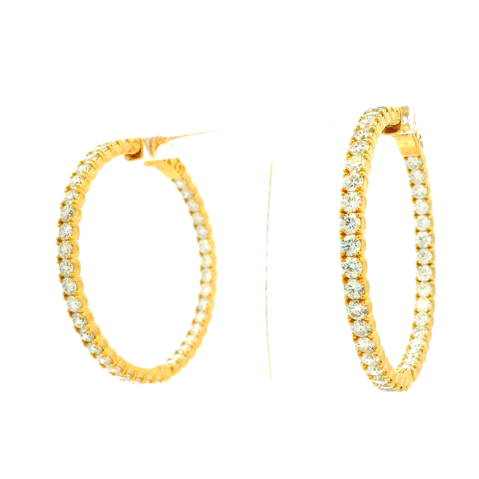 14k Yellow Gold 11.75ctw Round Diamond Inside Out Hoop Earrings — photo 8 of 9