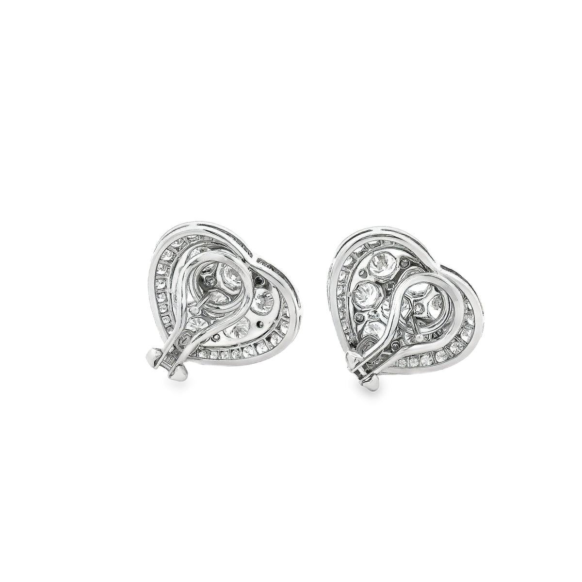Platinum 8.00ctw Round Brilliant Diamond Heart Shape Cluster Earrings — photo 8 of 11