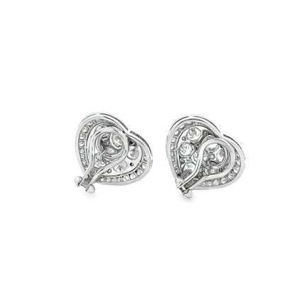 Platinum 8.00ctw Round Brilliant Diamond Heart Shape Cluster Earrings — photo 8 of 11