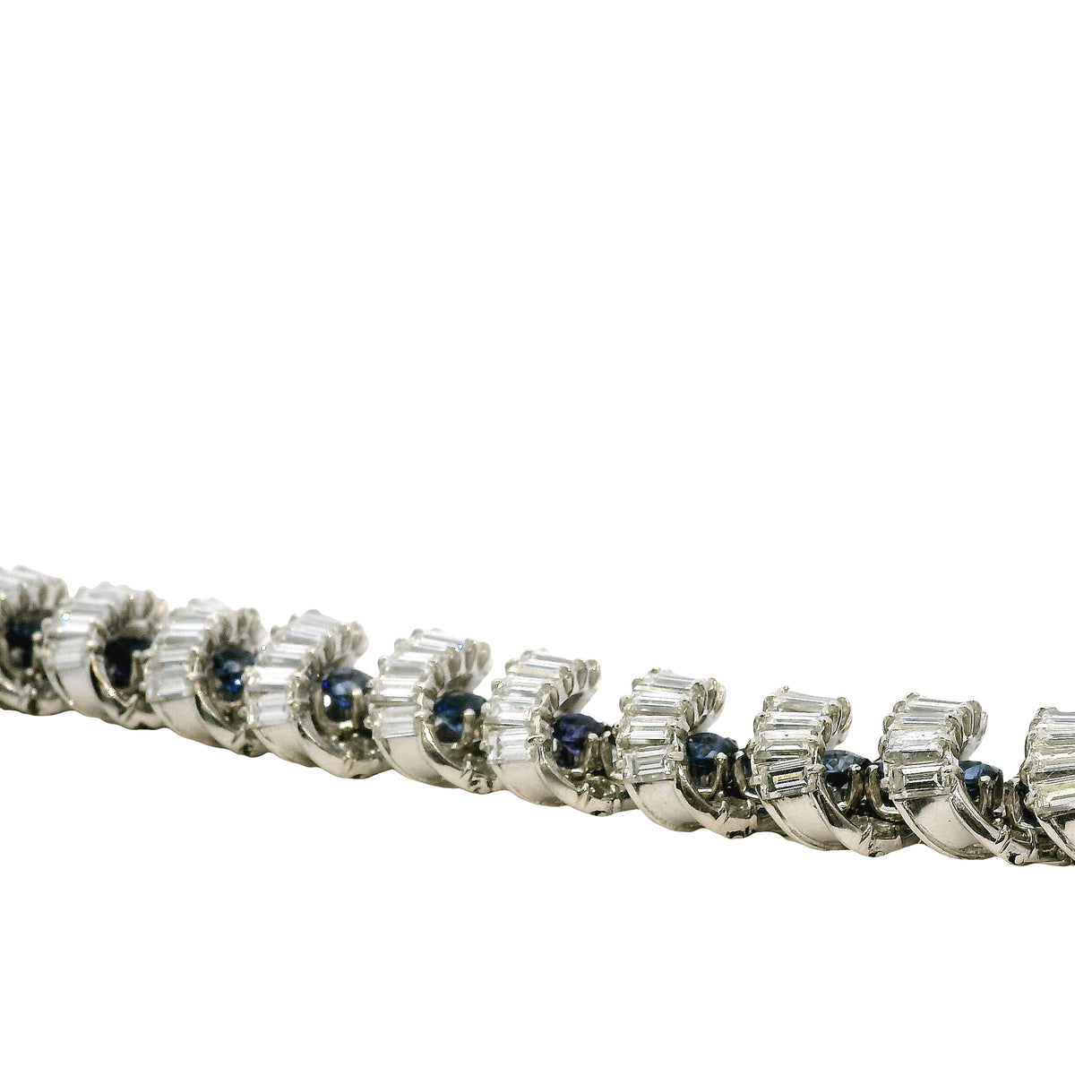 Platinum 25ctw Baguette Cut Diamond and Natural Blue Sapphire Interlocking Link Statement Bracelet — photo 8 of 8