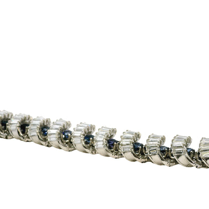 Platinum 25ctw Baguette Cut Diamond and Natural Blue Sapphire Interlocking Link Statement Bracelet — photo 8 of 8