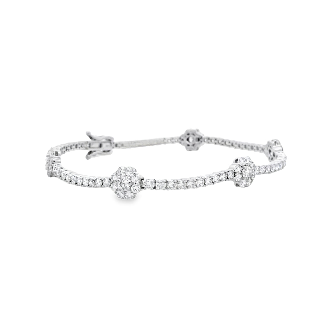 14k White Gold 4.85ctw Round Brilliant Diamond Flower Cluster Tennis Bracelet — photo 8 of 8