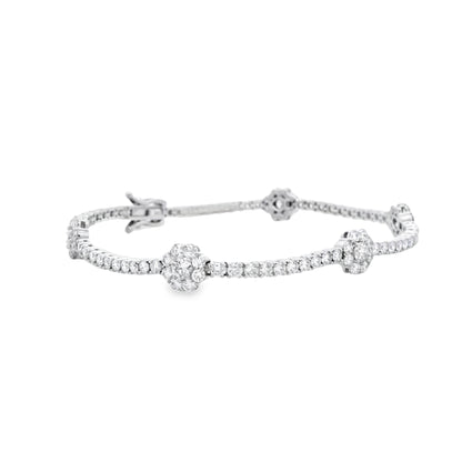 14k White Gold 4.85ctw Round Brilliant Diamond Flower Cluster Tennis Bracelet — photo 8 of 8
