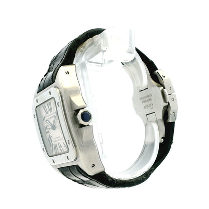 Cartier Santos 35.6mm Roman Numeral Black Strap Stainless Steel Watch — photo 8 of 11