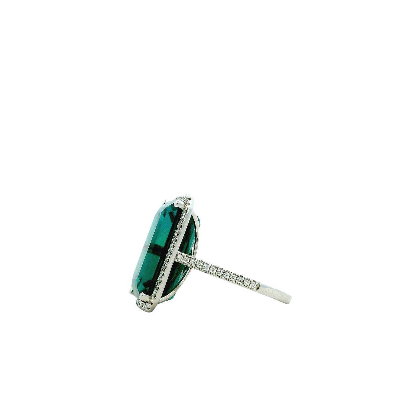 14k White Gold Blue Tourmaline and 0.34ctw Diamond Halo Ring — photo 8 of 10