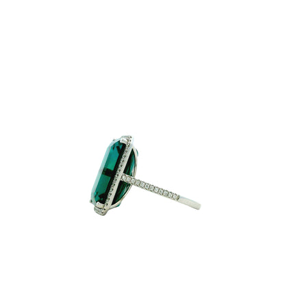 14k White Gold Blue Tourmaline and 0.34ctw Diamond Halo Ring — photo 8 of 10