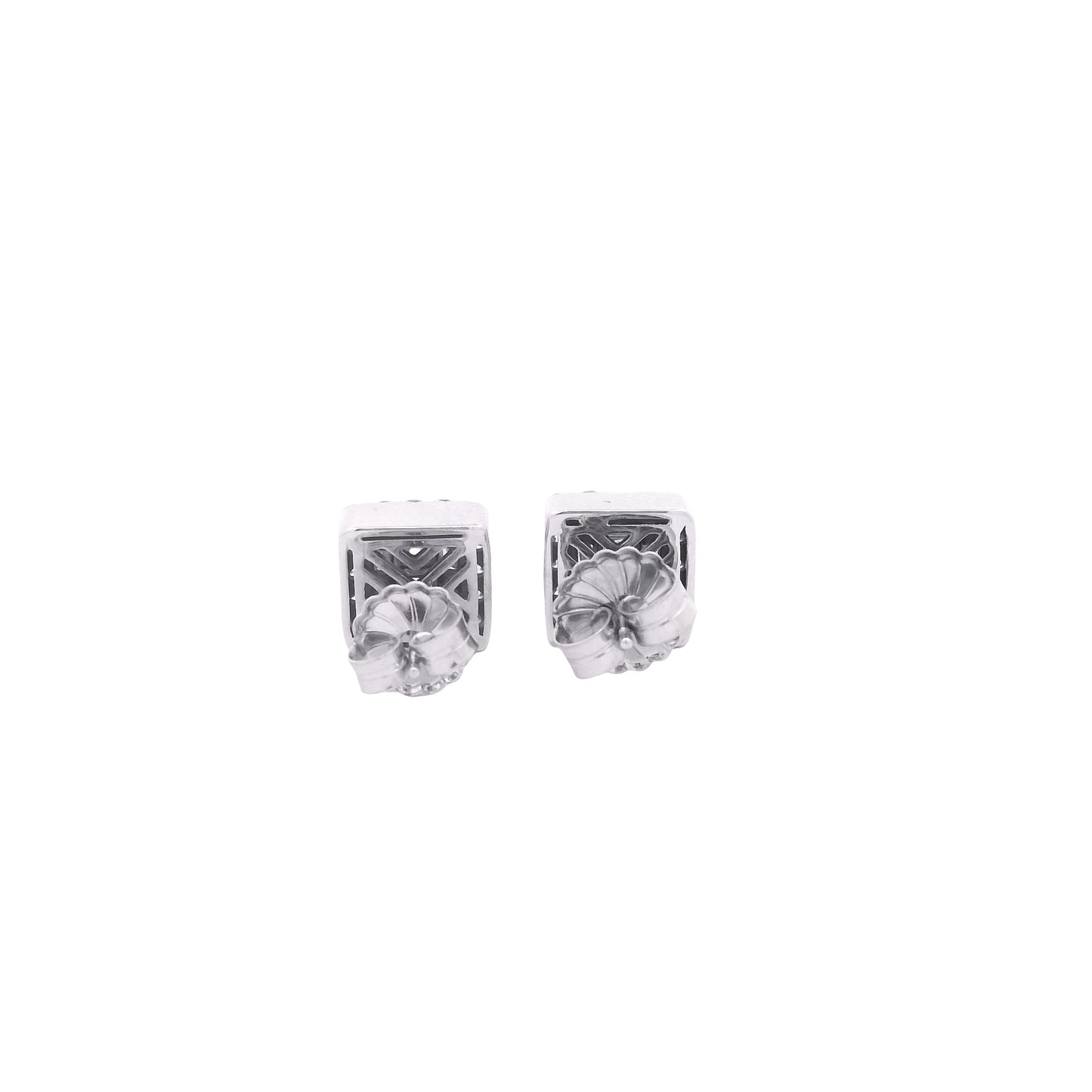 14k White Gold Baguette and Round Diamond Cluster Stud Earrings — photo 8 of 10