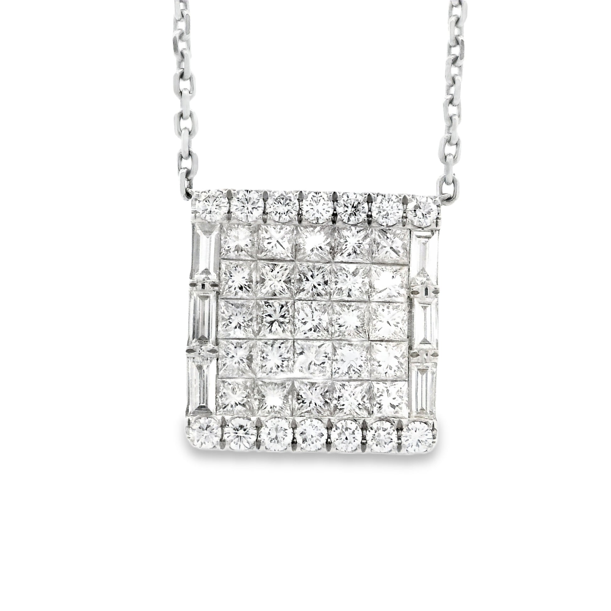 18k White Gold 4.00ctw Baguette & Princess Cut Diamond Invisible Set Pendant Necklace — photo 8 of 8