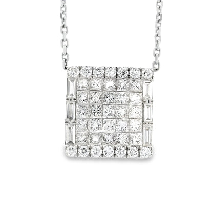 18k White Gold 4.00ctw Baguette & Princess Cut Diamond Invisible Set Pendant Necklace — photo 8 of 8