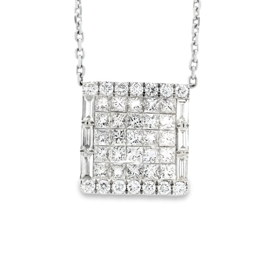 18k White Gold 4.00ctw Baguette & Princess Cut Diamond Invisible Set Pendant Necklace — photo 8 of 8