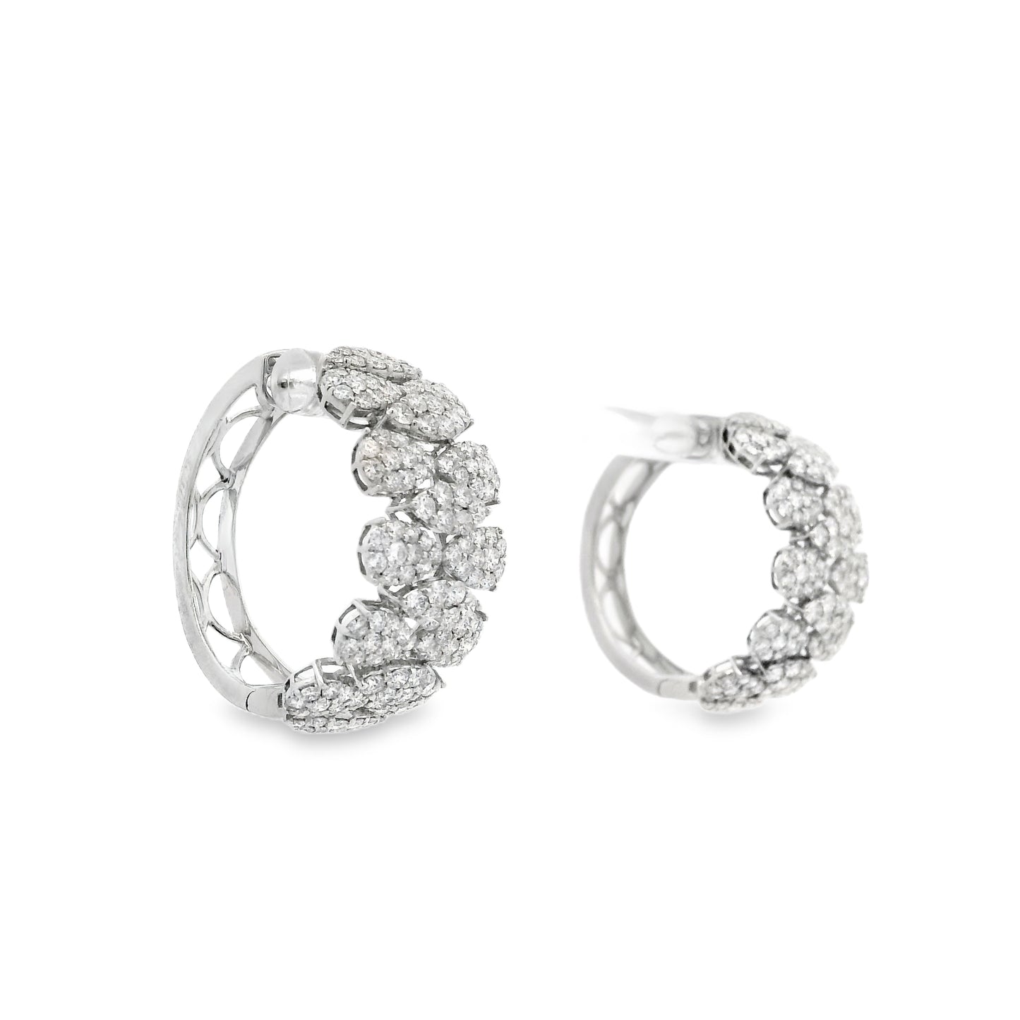 18k White Gold 5.97ctw Round Brilliant Diamond Cluster Pavé Hoop Earrings — photo 8 of 8