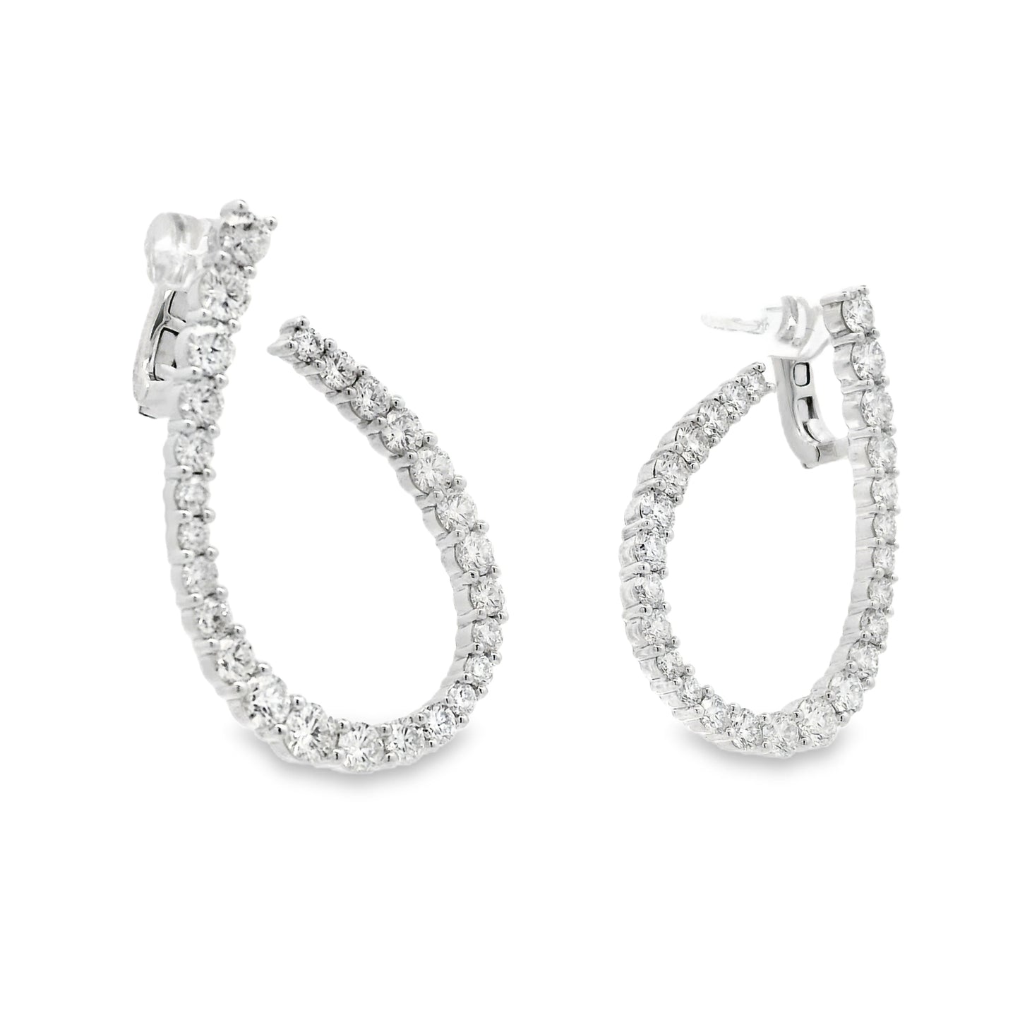 18k White Gold 6.14ctw Round Brilliant Diamond Hoop Earrings — photo 8 of 9