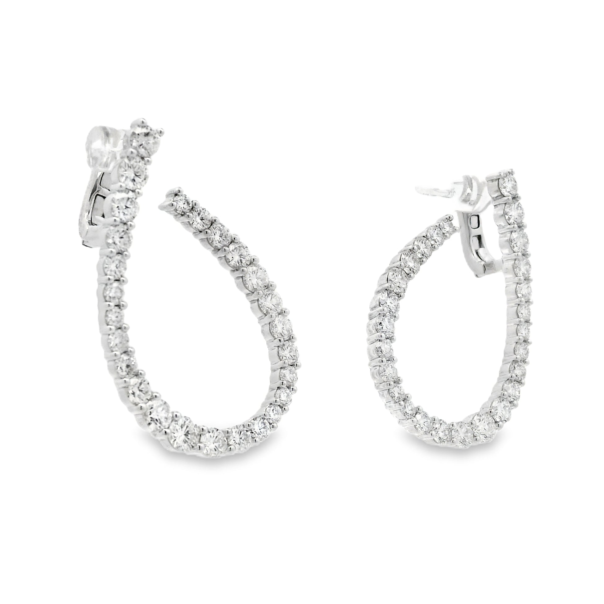 18k White Gold 6.14ctw Round Brilliant Diamond Hoop Earrings — photo 8 of 9