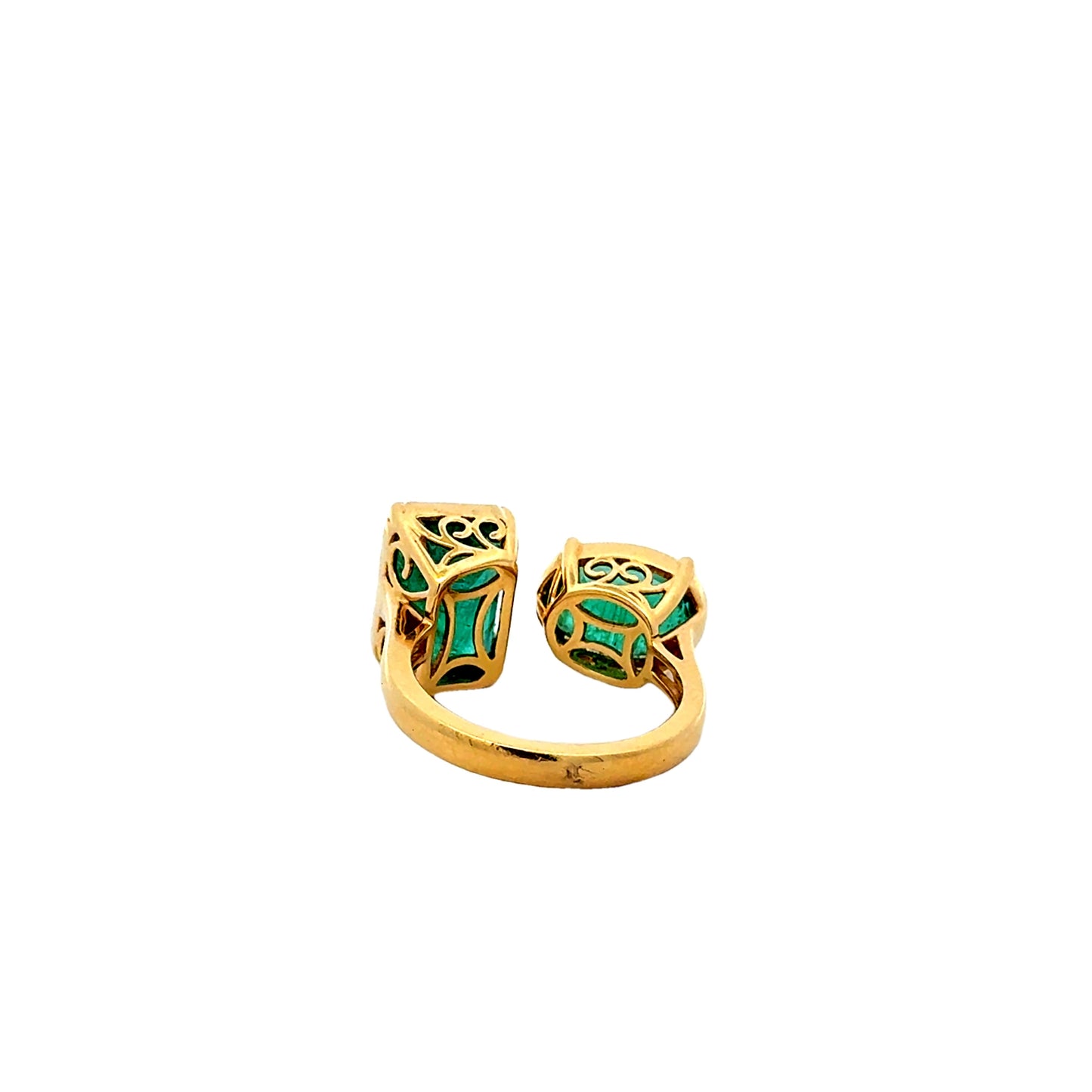 18k Yellow Gold 7.65ctw Two-Stone Natural Emerald Toi et Moi Ring — photo 8 of 12