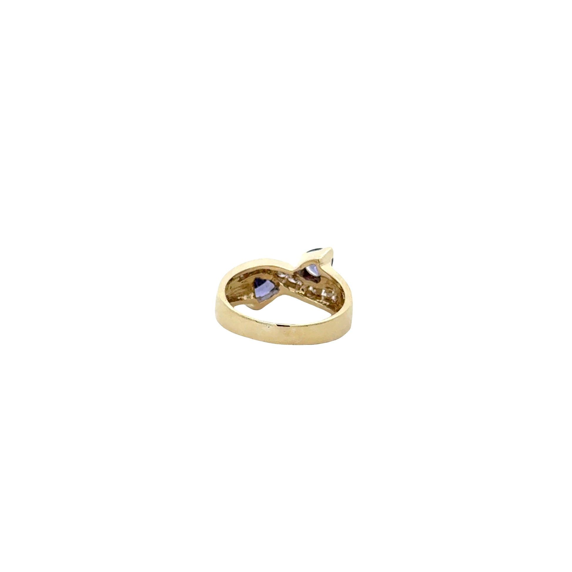 14k Yellow Gold Two-Stone Heart Tanzanite and 0.25ctw Diamond Ring — photo 8 of 12
