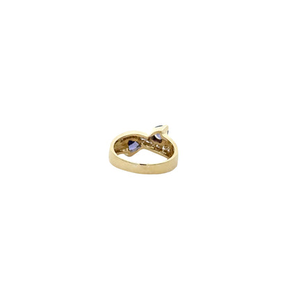 14k Yellow Gold Two-Stone Heart Tanzanite and 0.25ctw Diamond Ring — photo 8 of 12