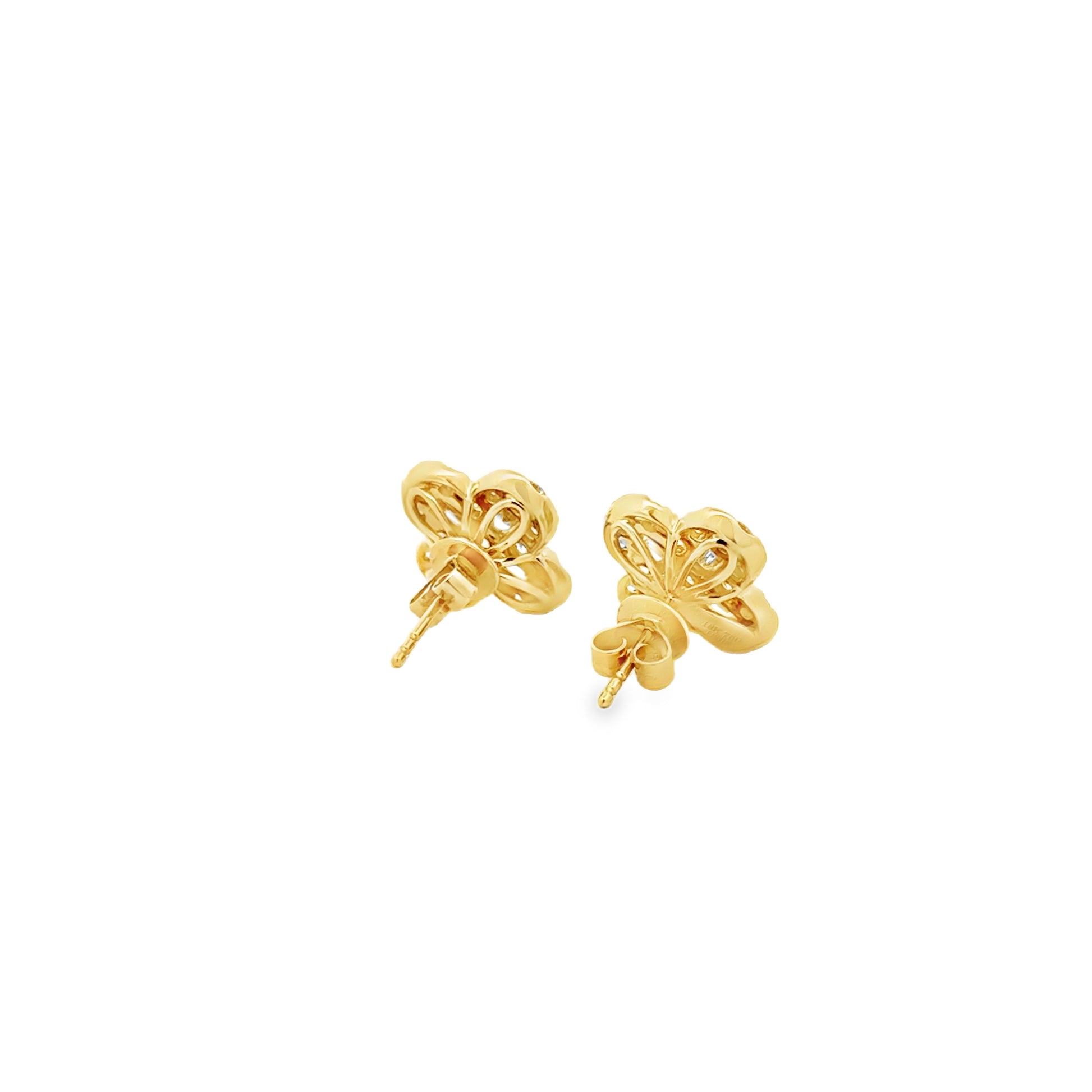 18k Yellow Gold 2.02ctw Round Brilliant and Baguette Diamond Clover Stud Earrings — photo 8 of 10