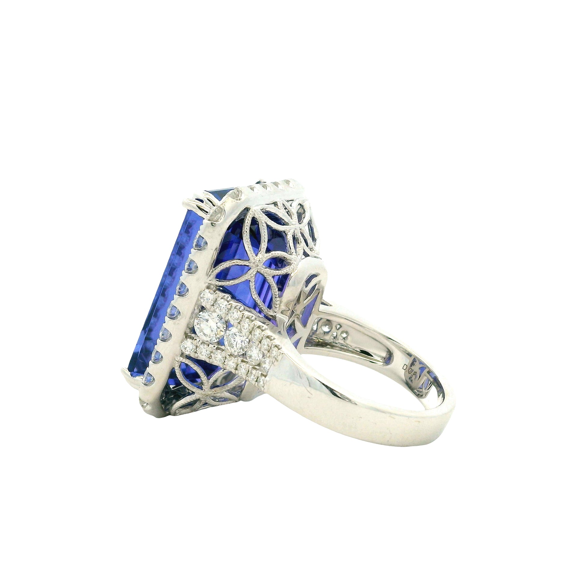 18k White Gold 34.72ct Emerald Cut Tanzanite and 2.26ctw Diamond Halo Cocktail Ring — photo 8 of 15