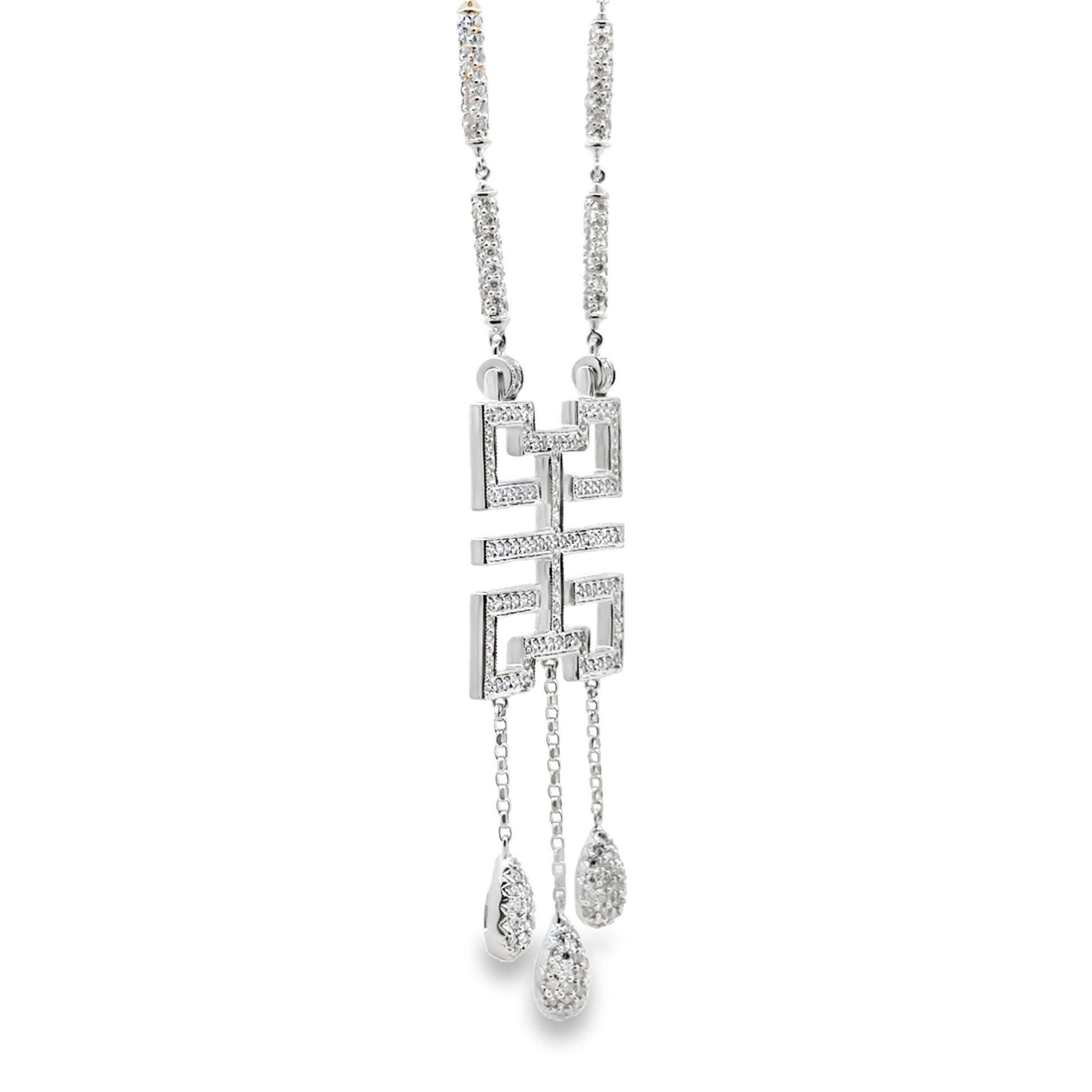 18k White Gold 3.50ctw Pavé Diamond Greek Key Pendant Necklace — photo 8 of 8