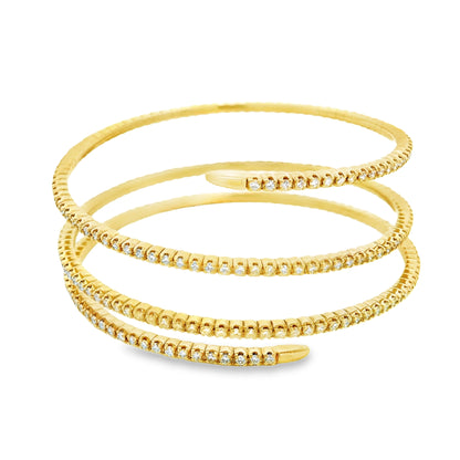 14k Yellow Gold 5.42ctw Natural Round Brilliant Diamond Triple Coil Bangle Bracelet — photo 8 of 9