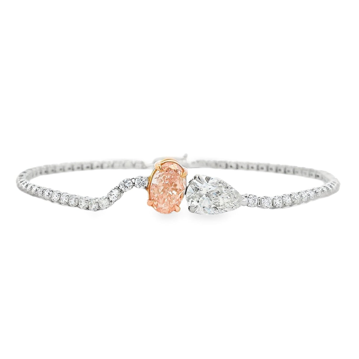 14k White and Rose Gold 4.08ctw Lab Grown Pink Oval, Pear & Round Diamond Two-Tone Tennis Bracelet — photo 8 of 8