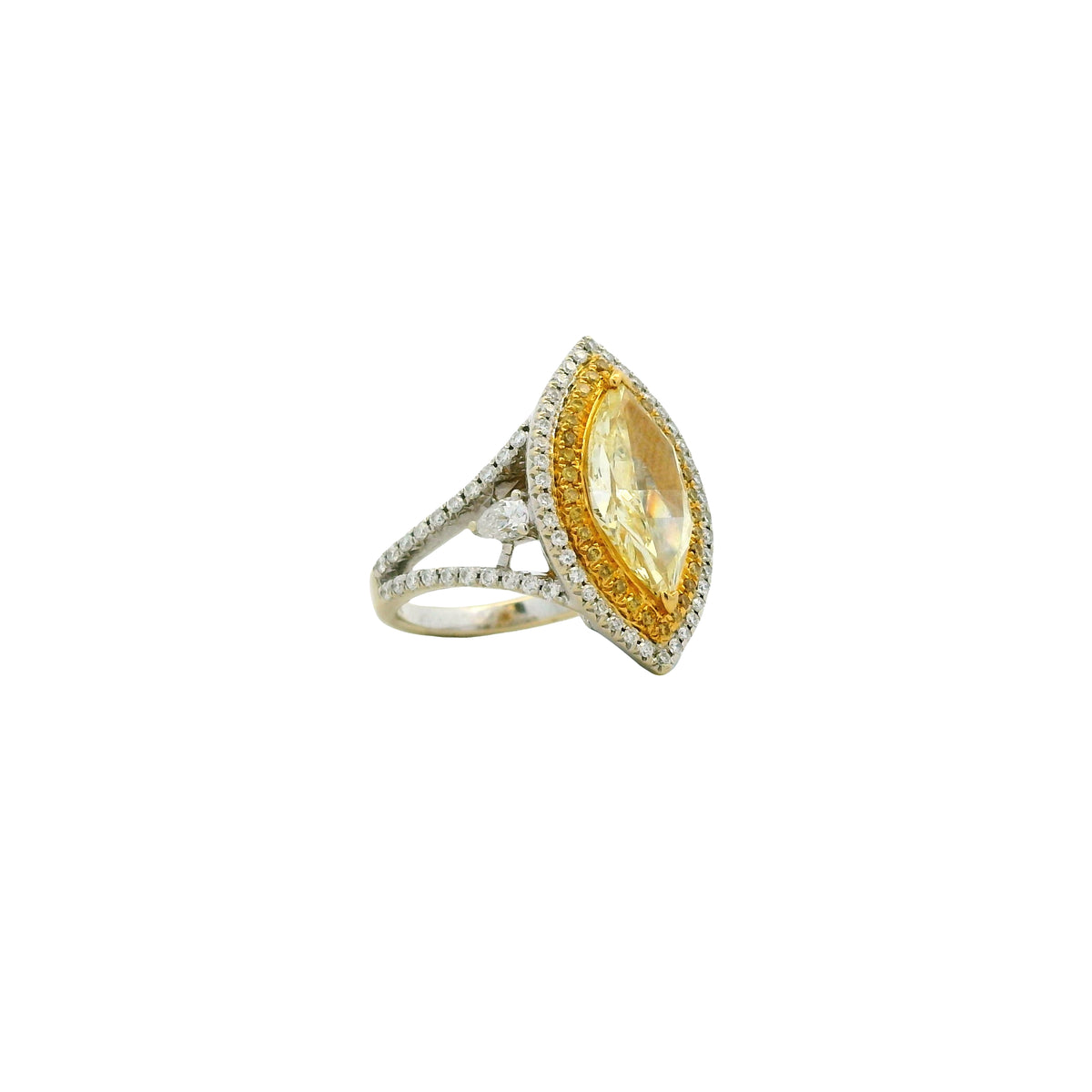 18k Two-Tone Gold 2.01ct Fancy Yellow Marquise Diamond Double Halo Ring with 0.76ctw Accent Diamonds — photo 8 of 8