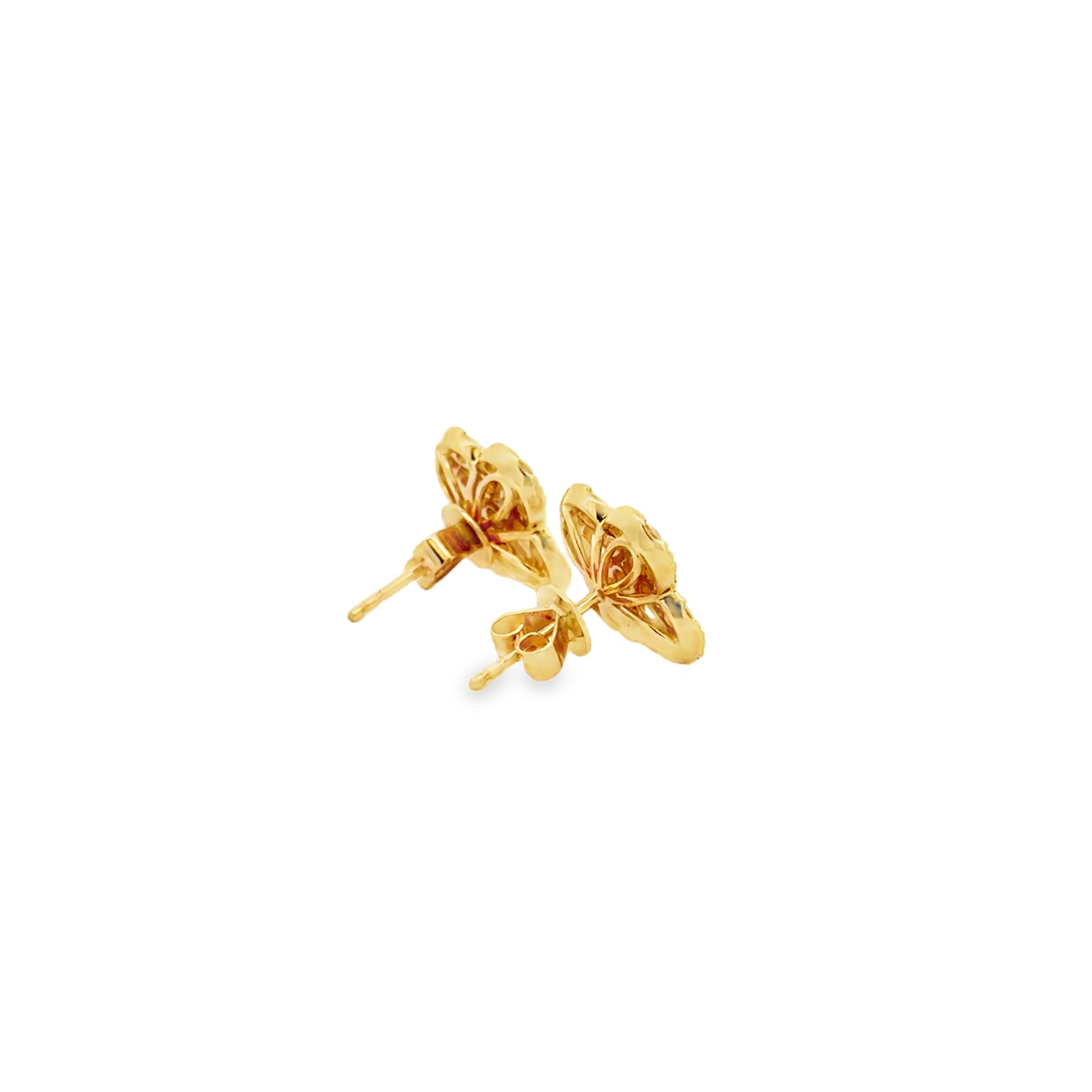 18k Yellow Gold 2.02ctw Round Brilliant and Baguette Diamond Clover Stud Earrings — photo 9 of 10