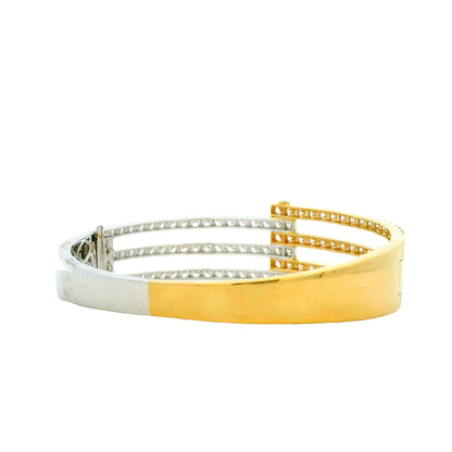 18k White and Yellow Gold 5.21ctw Round Brilliant Diamond Two-Tone Bangle Bracelet — photo 9 of 10