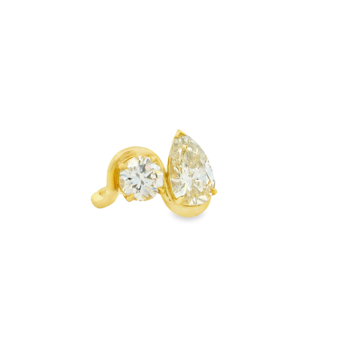 18k Yellow Gold 3.01ct Pear Cut and 1.47ct Round Cut Two-Stone Diamond Ring — photo 9 of 9