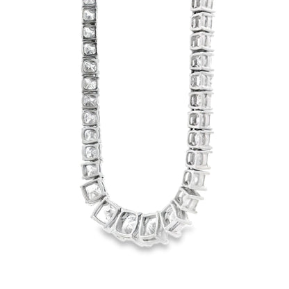 18k White Gold 19.06ctw Princess Cut Diamond Graduated Tennis Necklace 16" — photo 9 of 14