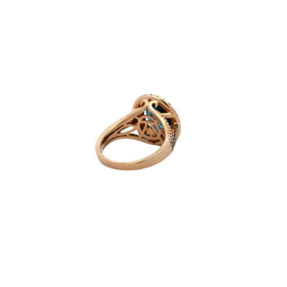 14k White and Rose Gold Le Vian Deep Sea Blue Topaz Oval Halo Ring — photo 9 of 12