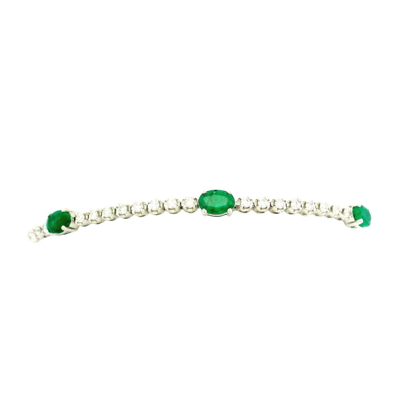 14k White Gold 5.88ctw Oval Emerald and Round Brilliant Diamond Tennis Bracelet — photo 9 of 9