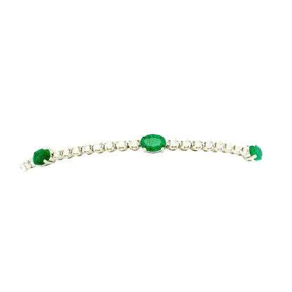 14k White Gold 5.88ctw Oval Emerald and Round Brilliant Diamond Tennis Bracelet — photo 9 of 9
