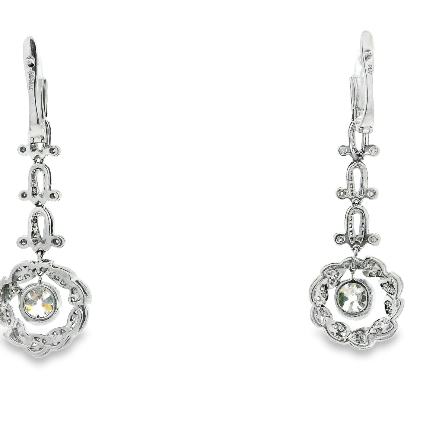 Platinum 3.88ctw Antique Cushion Cut Natural Diamond Dangle Earrings — photo 9 of 10