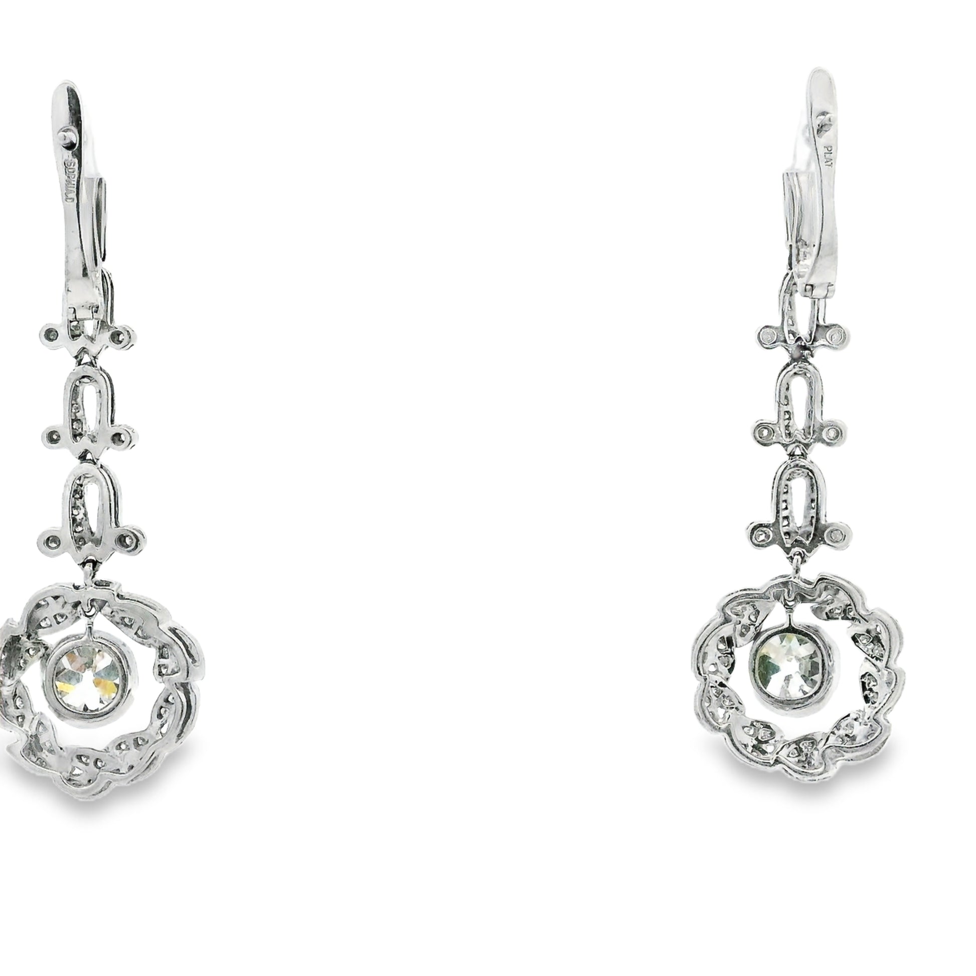 Platinum 3.88ctw Antique Cushion Cut Natural Diamond Dangle Earrings — photo 9 of 10