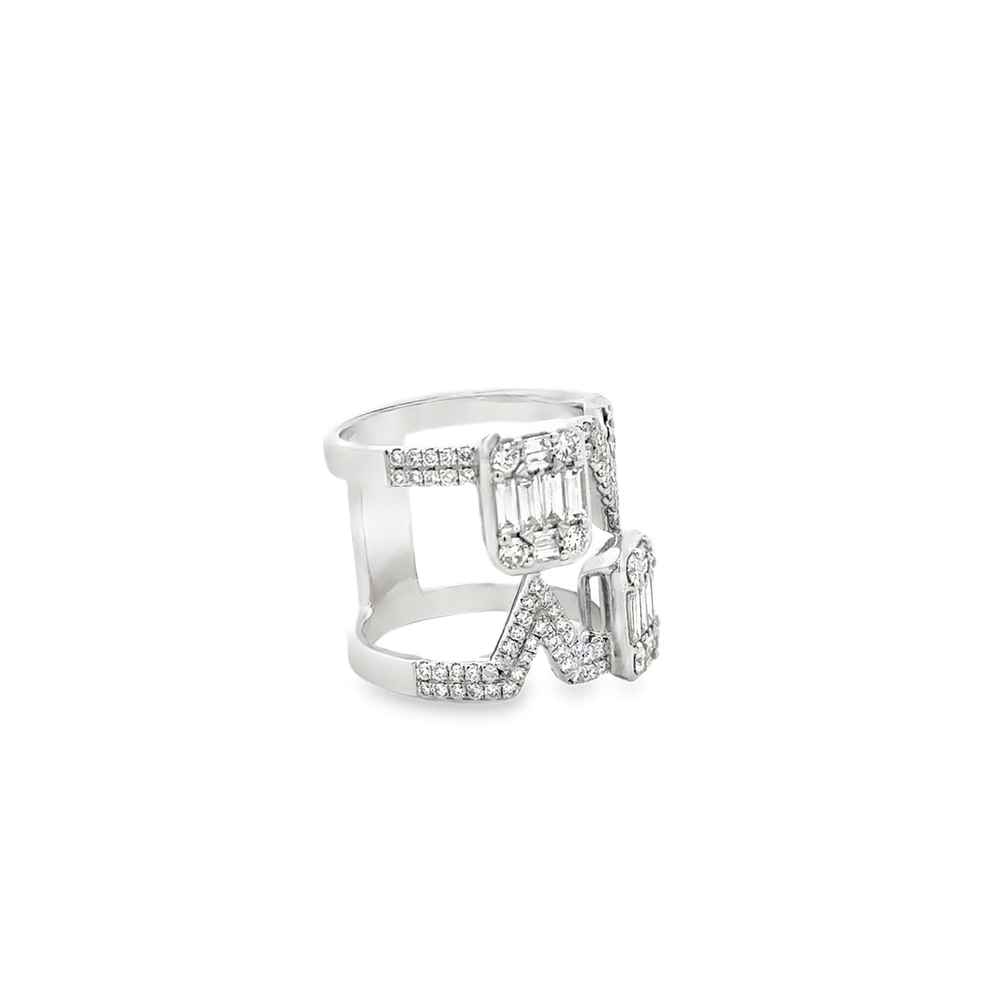 18k White Gold 1.72ctw Round Brilliant and Baguette Openwork Fashion Ring — photo 9 of 10