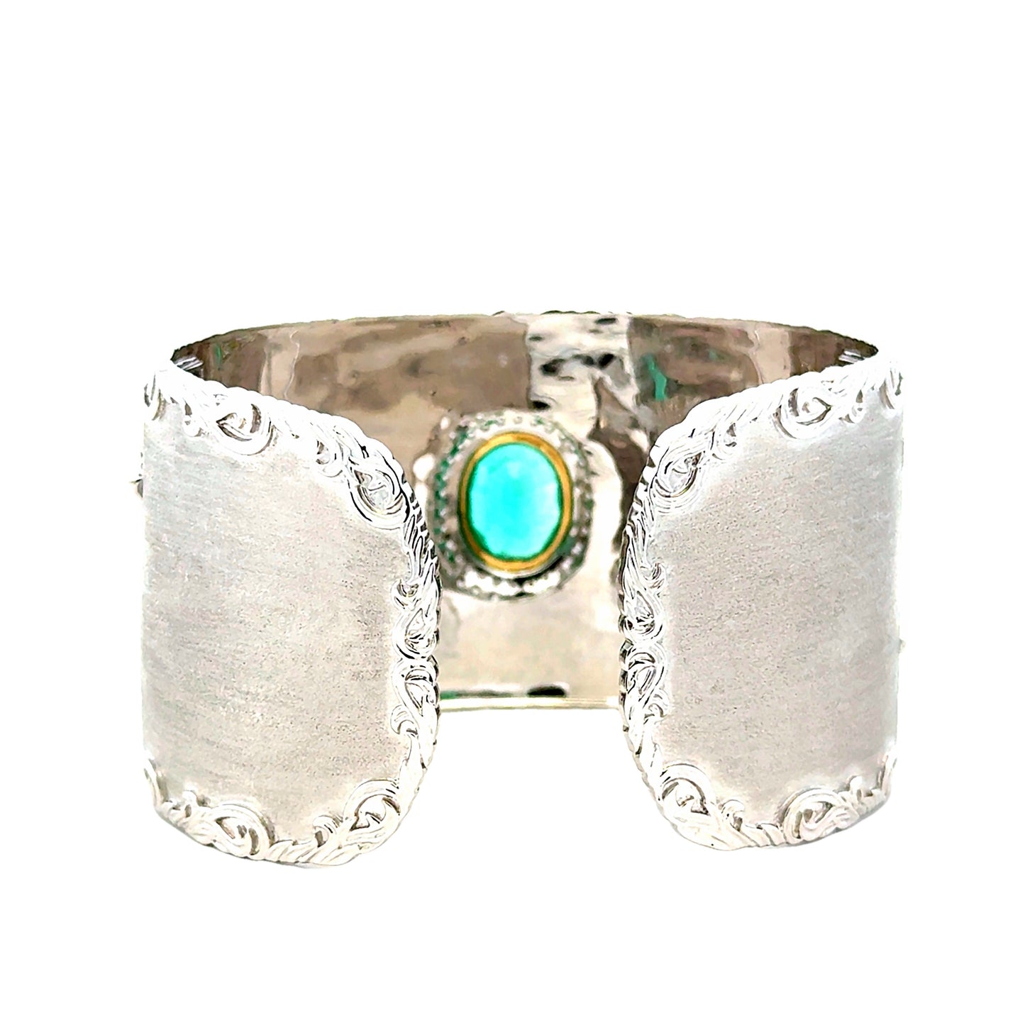 18k White Gold GIA Certified 6.72ct in Three Natural Emeralds and 1.98ctw Round Diamonds Hinged Cuff Bangle… — photo 9 of 12
