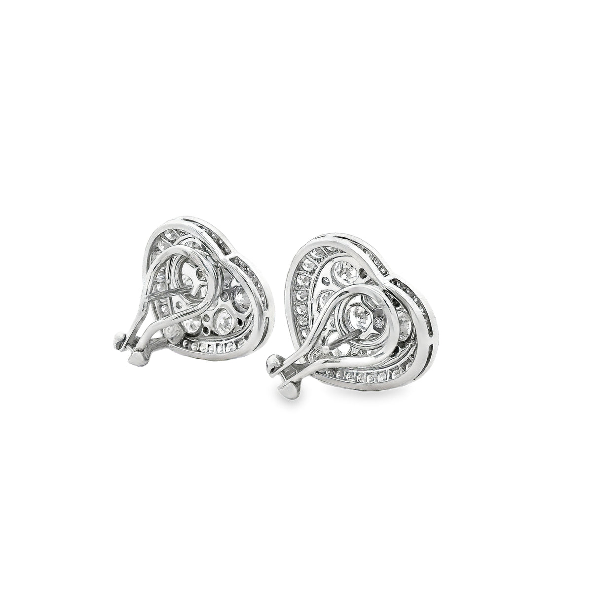 Platinum 8.00ctw Round Brilliant Diamond Heart Shape Cluster Earrings — photo 9 of 11