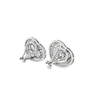 Platinum 8.00ctw Round Brilliant Diamond Heart Shape Cluster Earrings — photo 9 of 11