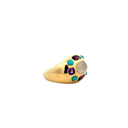 14k Yellow Gold Amethyst and Turquoise Cluster Dome Cocktail Ring — photo 9 of 9