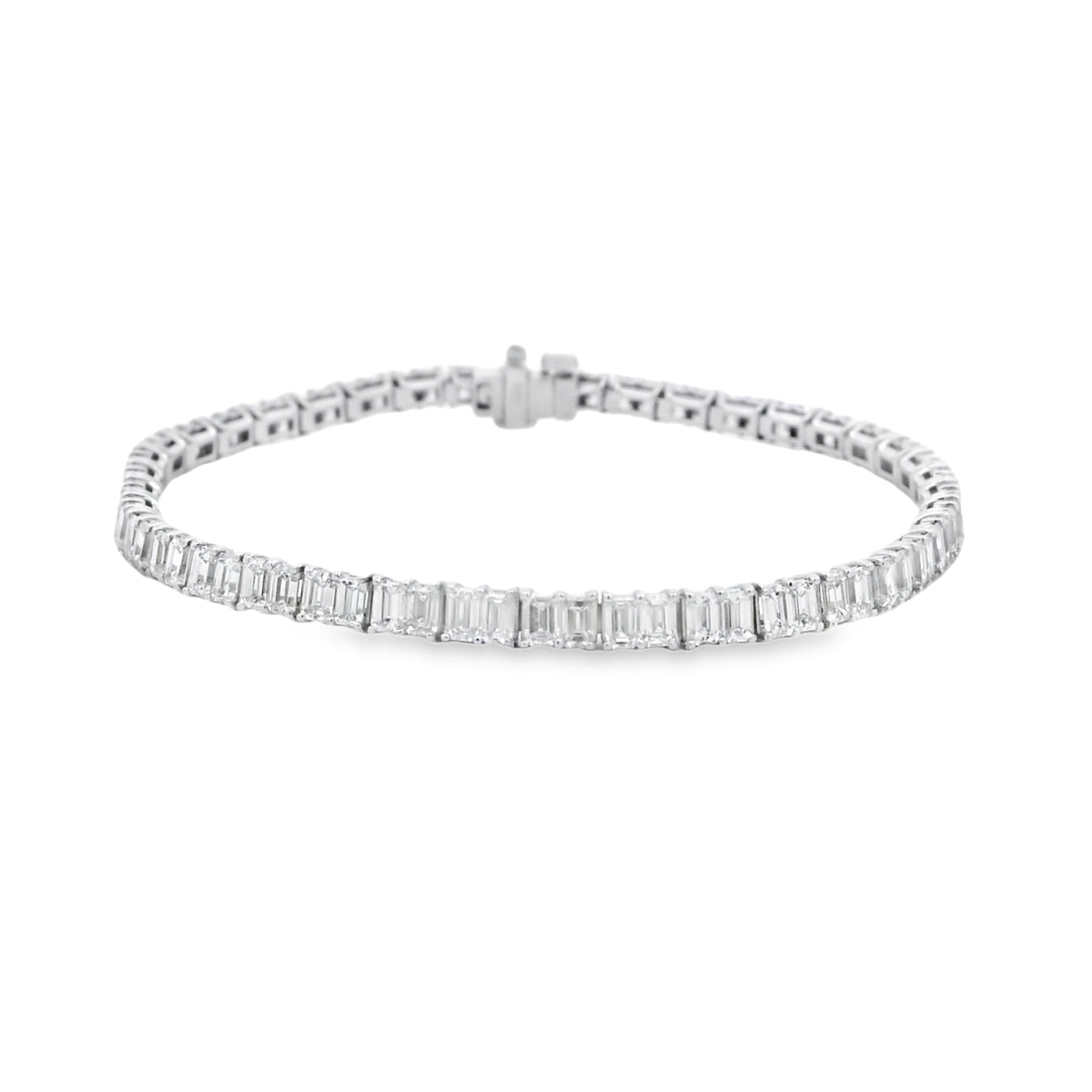 18k White Gold 6.80ctw Emerald Cut Diamond Tennis Bracelet — photo 9 of 9