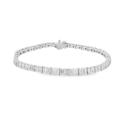 18k White Gold 6.80ctw Emerald Cut Diamond Tennis Bracelet — photo 9 of 9