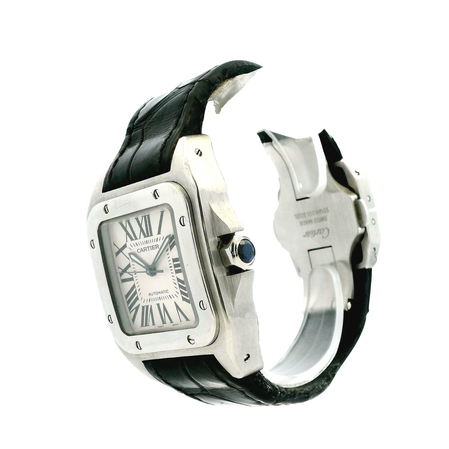 Cartier Santos 35.6mm Roman Numeral Black Strap Stainless Steel Watch — photo 9 of 11