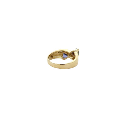 14k Yellow Gold Two-Stone Heart Tanzanite and 0.25ctw Diamond Ring — photo 9 of 12