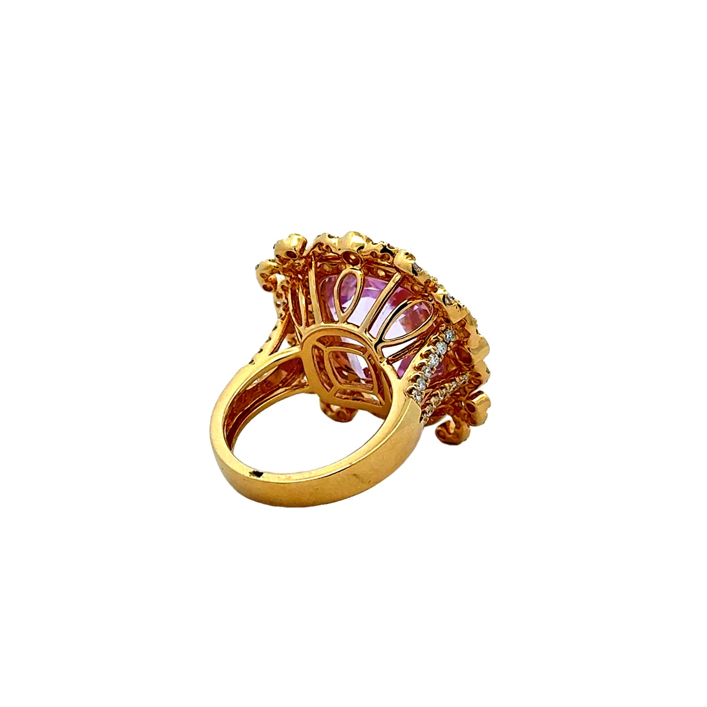 18k Yellow Gold GIA Certified 17.51ct Kunzite and 1.97ctw Diamond Halo Ring — photo 9 of 12