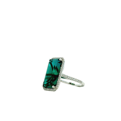 14k White Gold Blue Tourmaline and 0.34ctw Diamond Halo Ring — photo 9 of 10